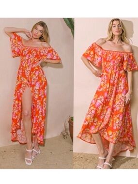 Flying Tomato | Vacation Vibes Off The Shoulder Hi Low Smocked Dress New Medium